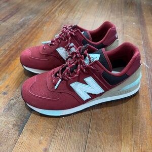NB 574 Brick red + Tan + Aqua | NWOB | size M6 / W7